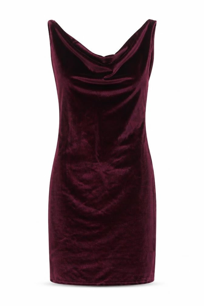 PrettyLittleThing Women's Red Velvet Cowl Neck Bodycon Dress Size 6