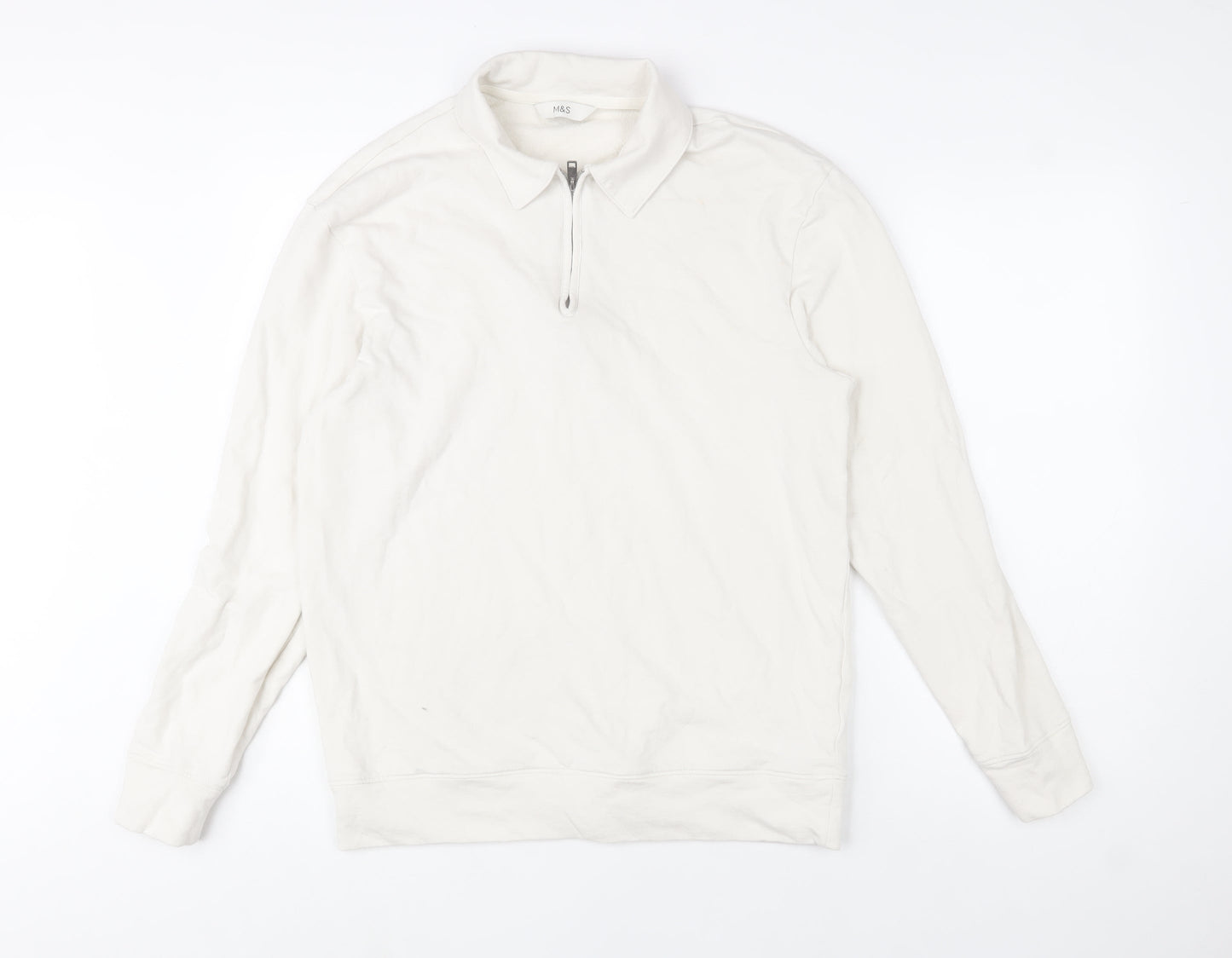 Marks and Spencer Men's Ivory Collared 1/2 Zip Sweatshirt M