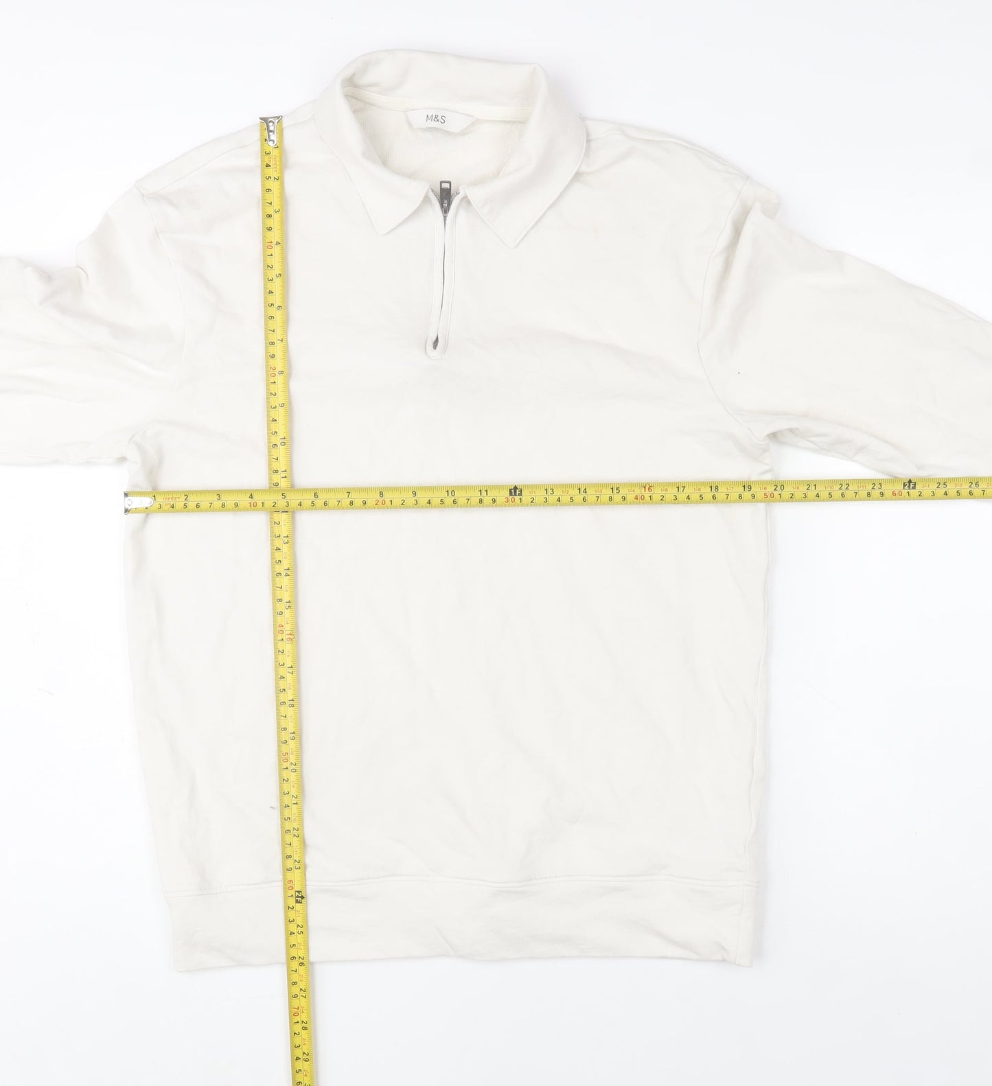Marks and Spencer Men's Ivory Collared 1/2 Zip Sweatshirt M
