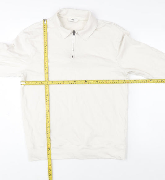 Marks and Spencer Men's Ivory Collared 1/2 Zip Sweatshirt M