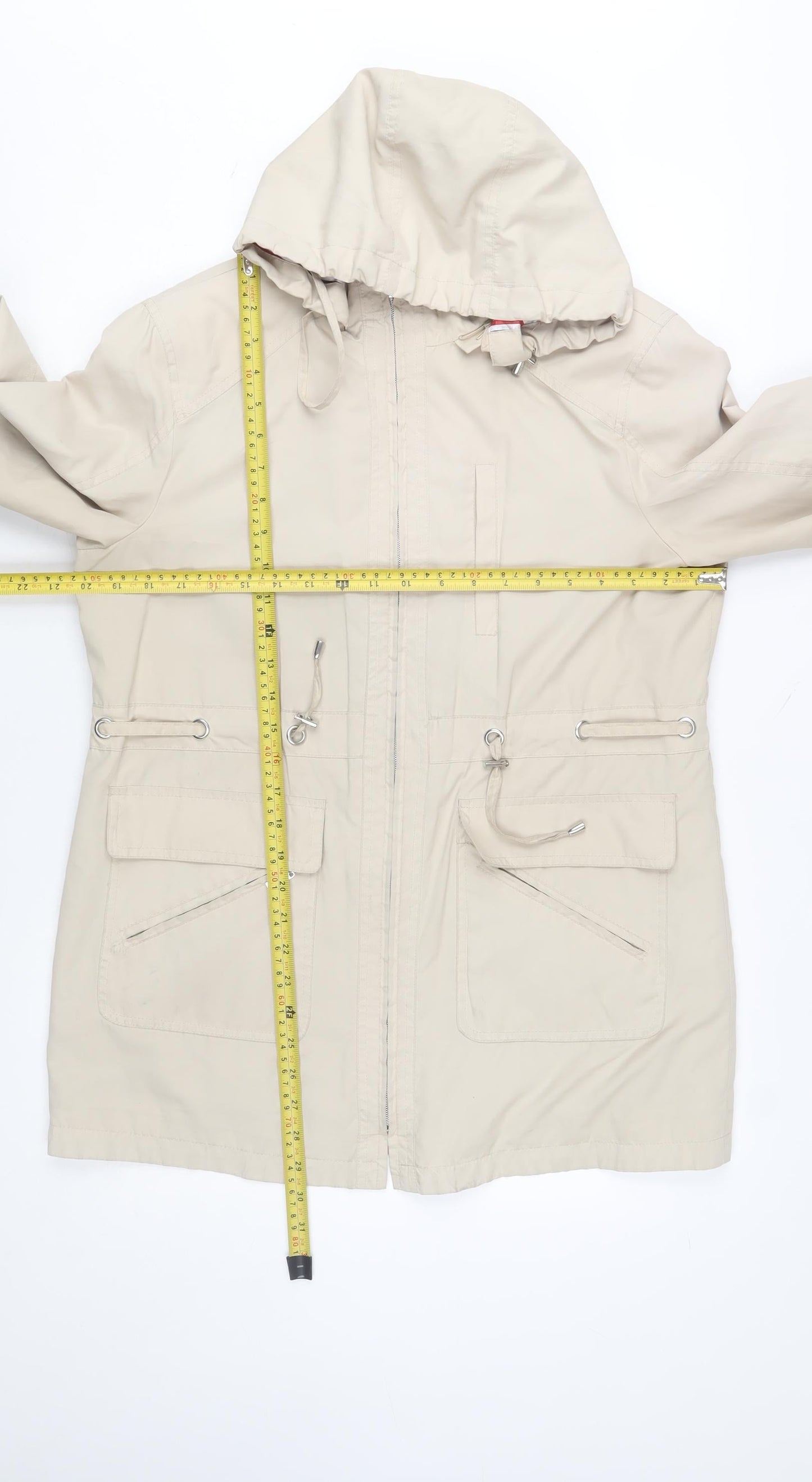 David Barry Womens Beige Hooded Parka Jacket Size 14