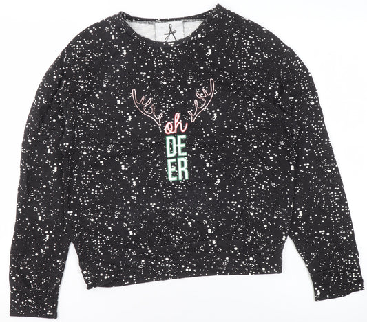 Atmosphere Women's Black Christmas Oh Deer Sweatshirt Size 6