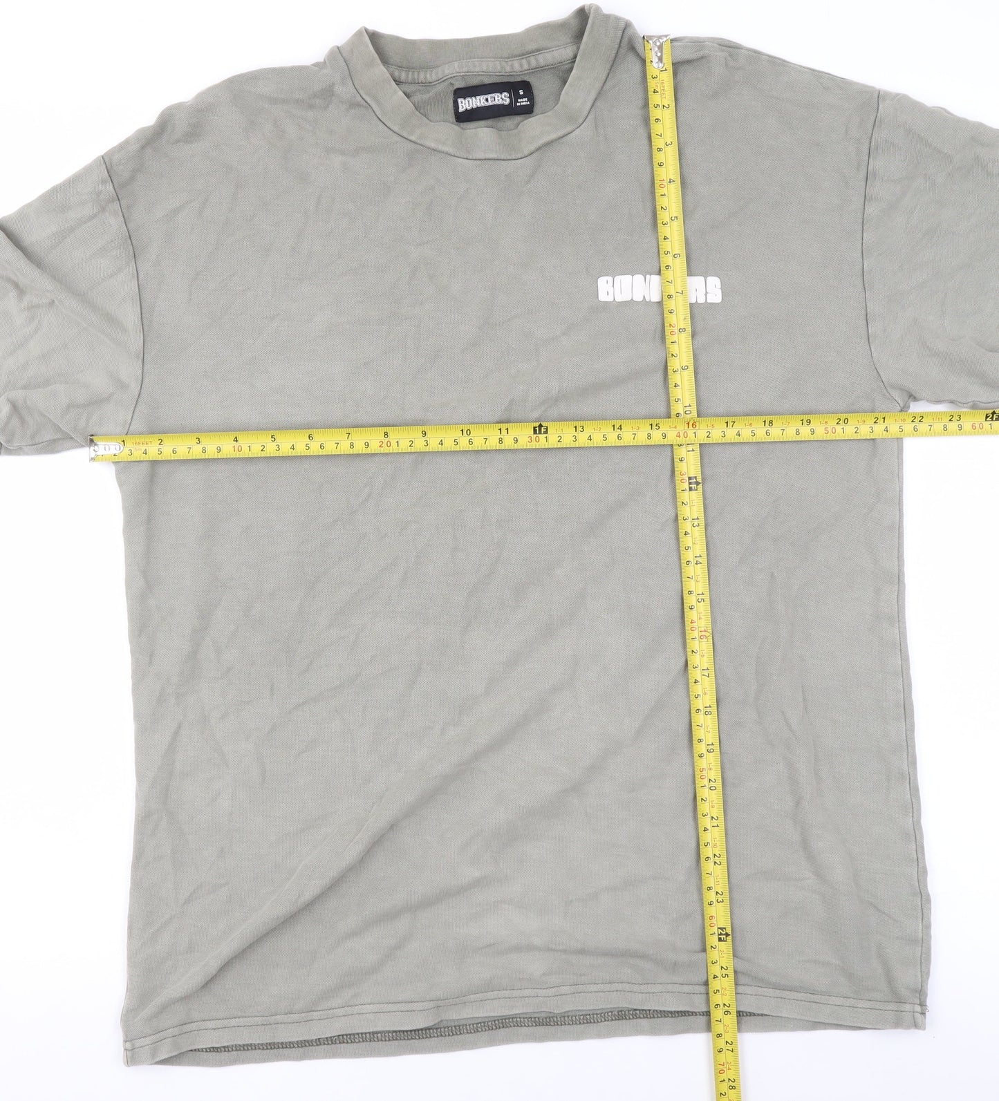 BONKERS Men's Grey Cotton Crew Neck Short Sleeve T-Shirt Size S