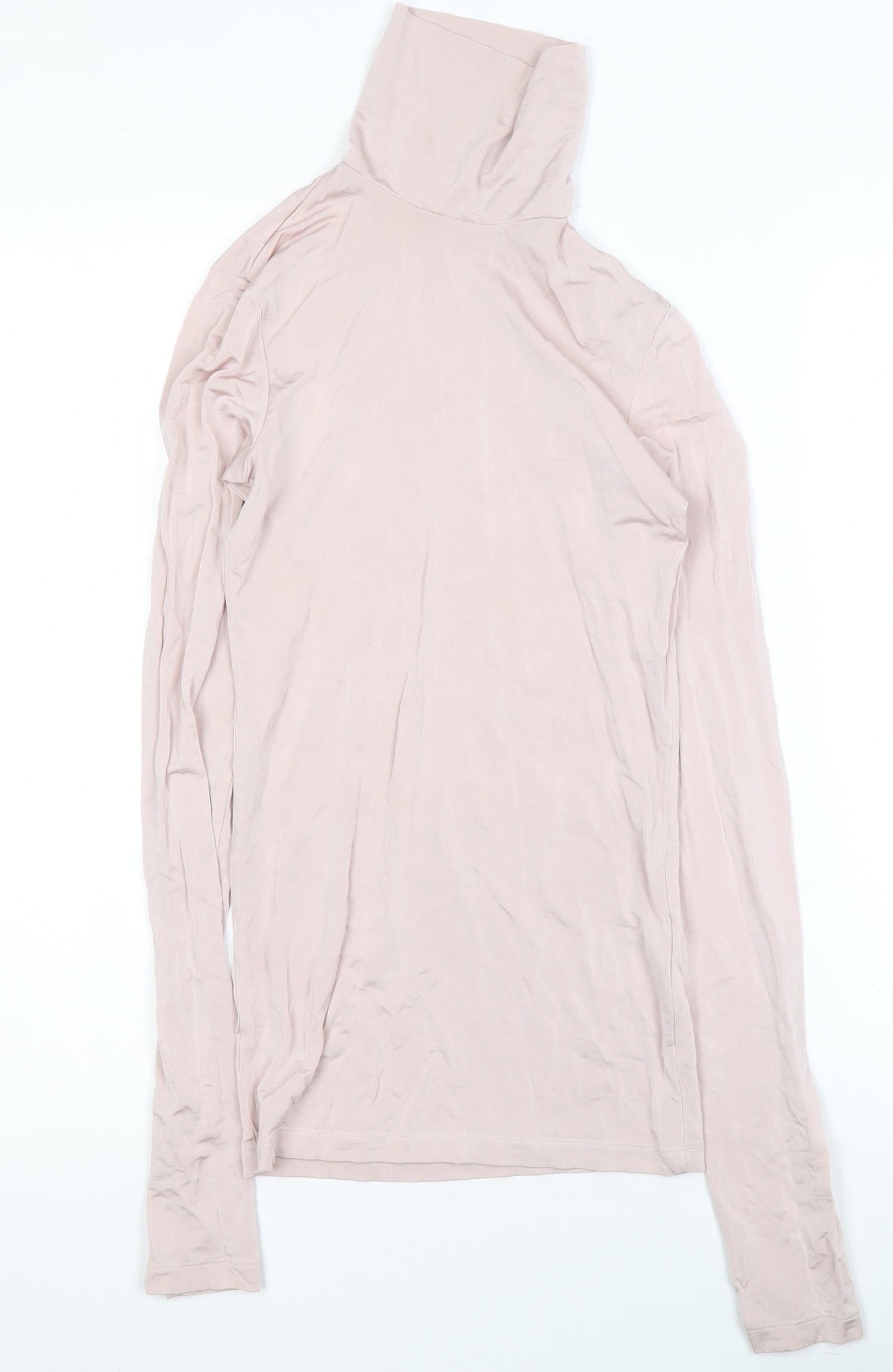 H&M Women Pink Roll Neck Long Sleeve Stretch Jersey Top Size 6