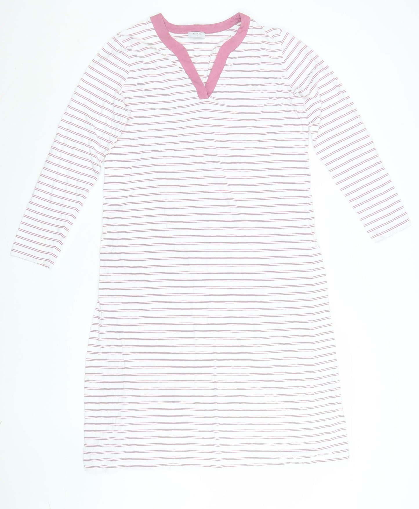 Bella di Notte Women Pink Striped Cotton T-Shirt Dress Size 12