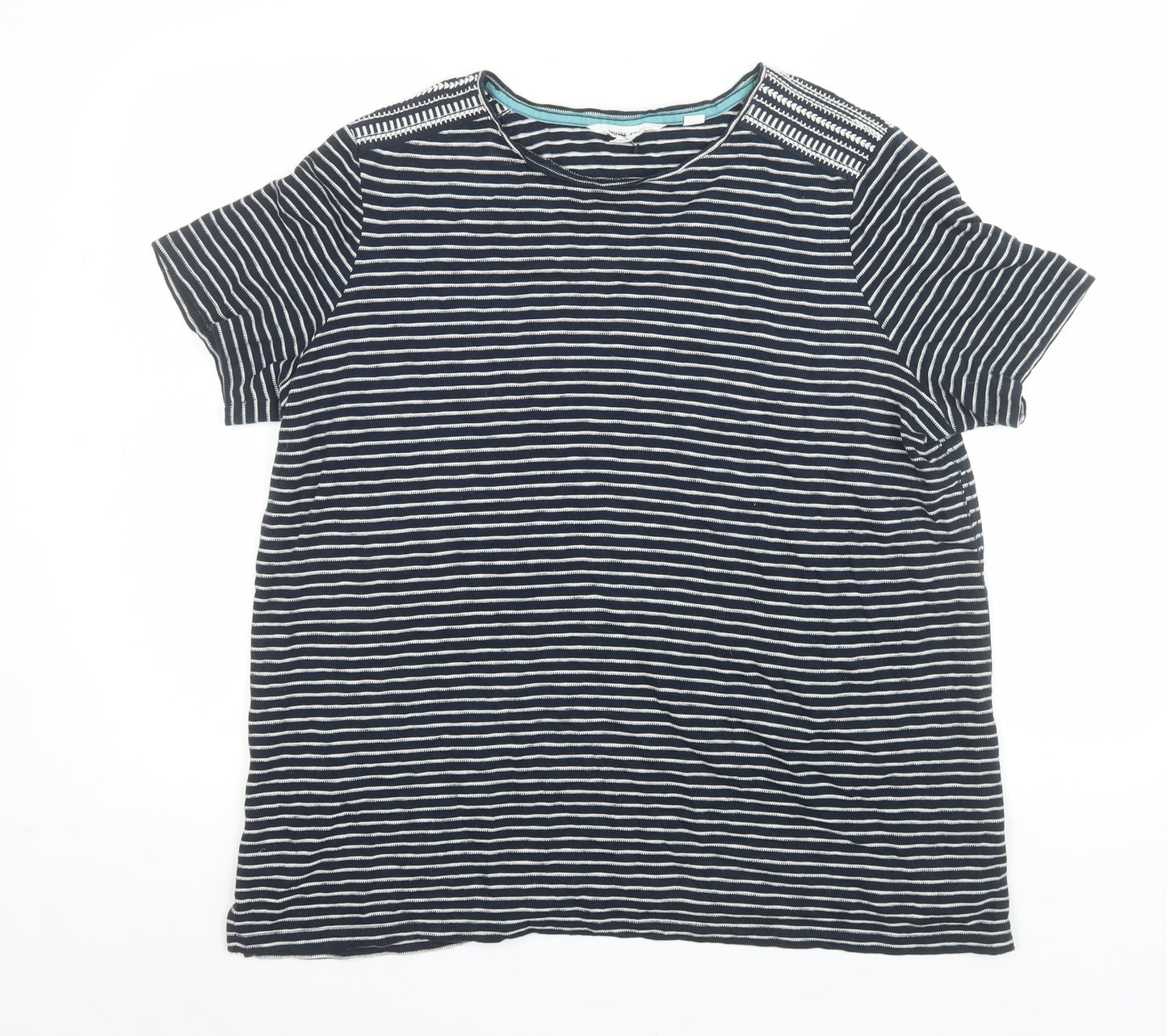 White Stuff Women's Blue Striped Cotton T-Shirt Size 18