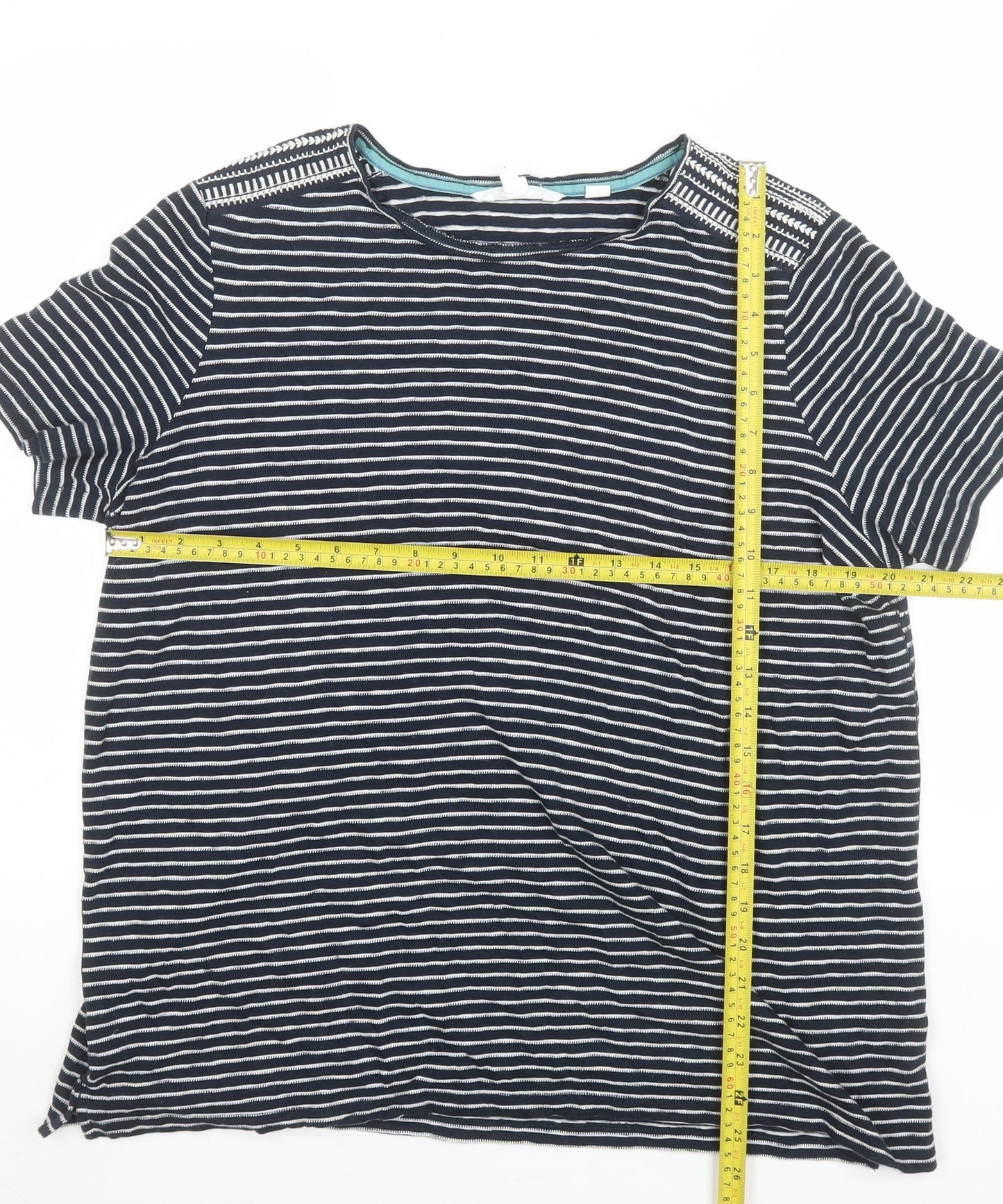 White Stuff Women's Blue Striped Cotton T-Shirt Size 18