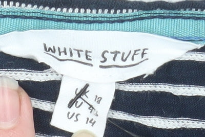 White Stuff Women's Blue Striped Cotton T-Shirt Size 18