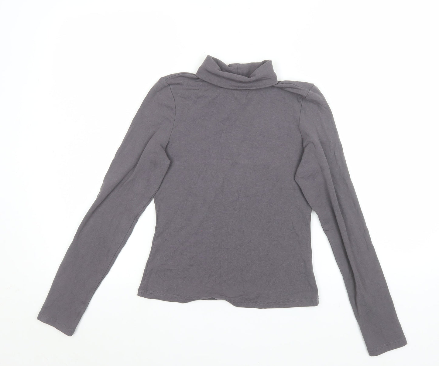 Cider Womens Grey Roll Neck Long Sleeve Slim Fit Jersey Top Size S