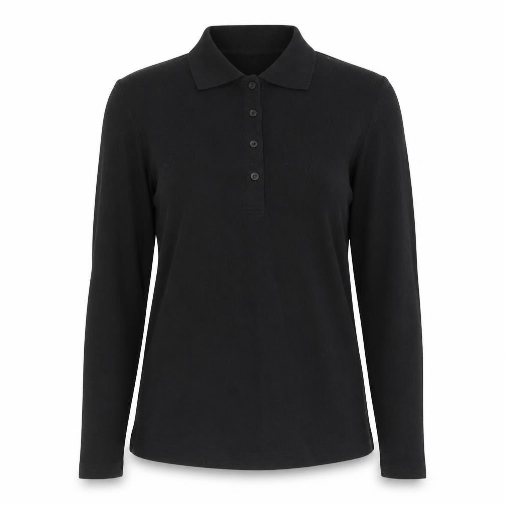 B&C Collection Women's Black Long Sleeve Cotton Polo Top M