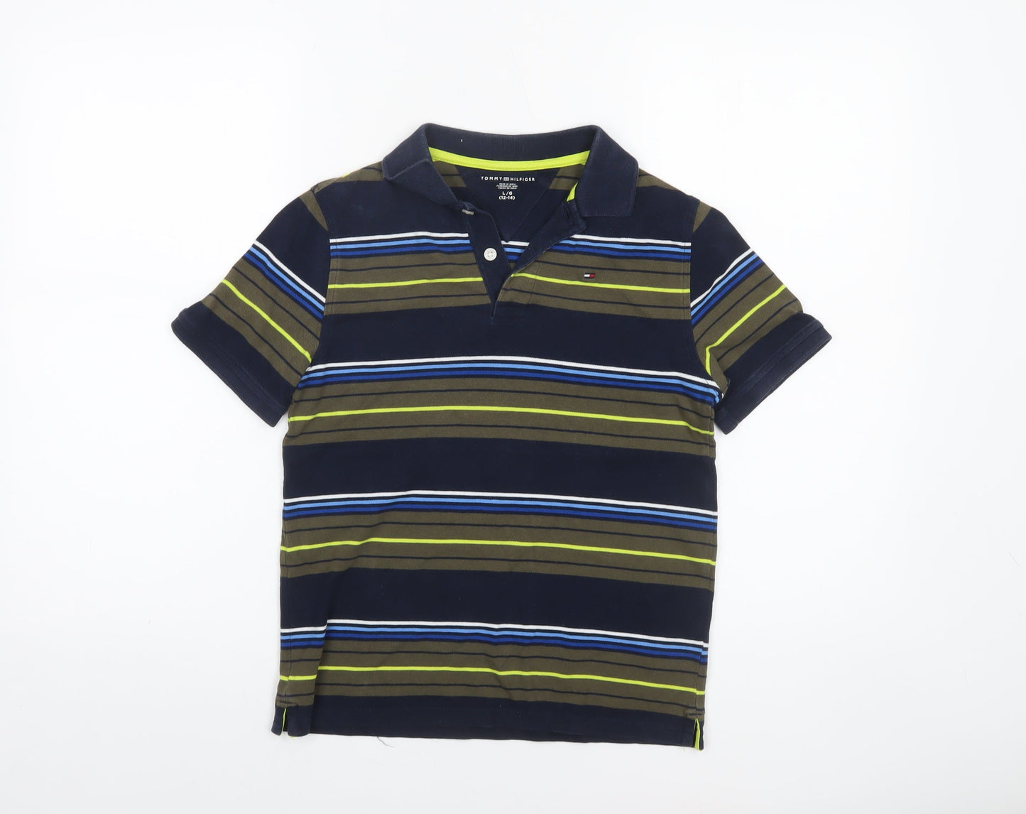 Tommy Hilfiger Boys Multicoloured Striped Polo Shirt 12-14 Years Cotton