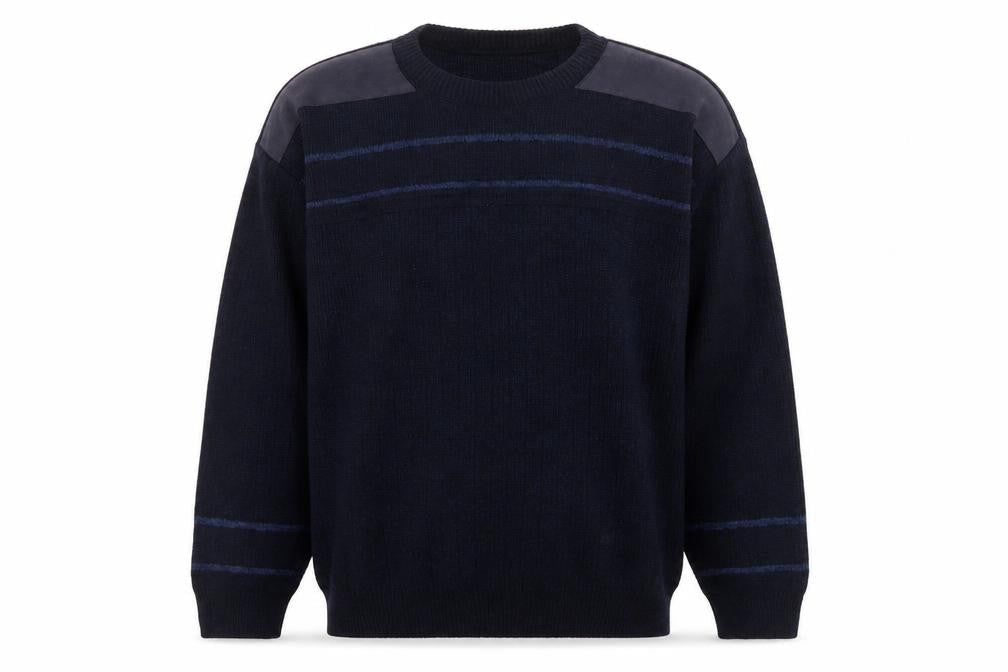 EWM Men's Blue Suede Shoulder Crew Neck Pullover Jumper L