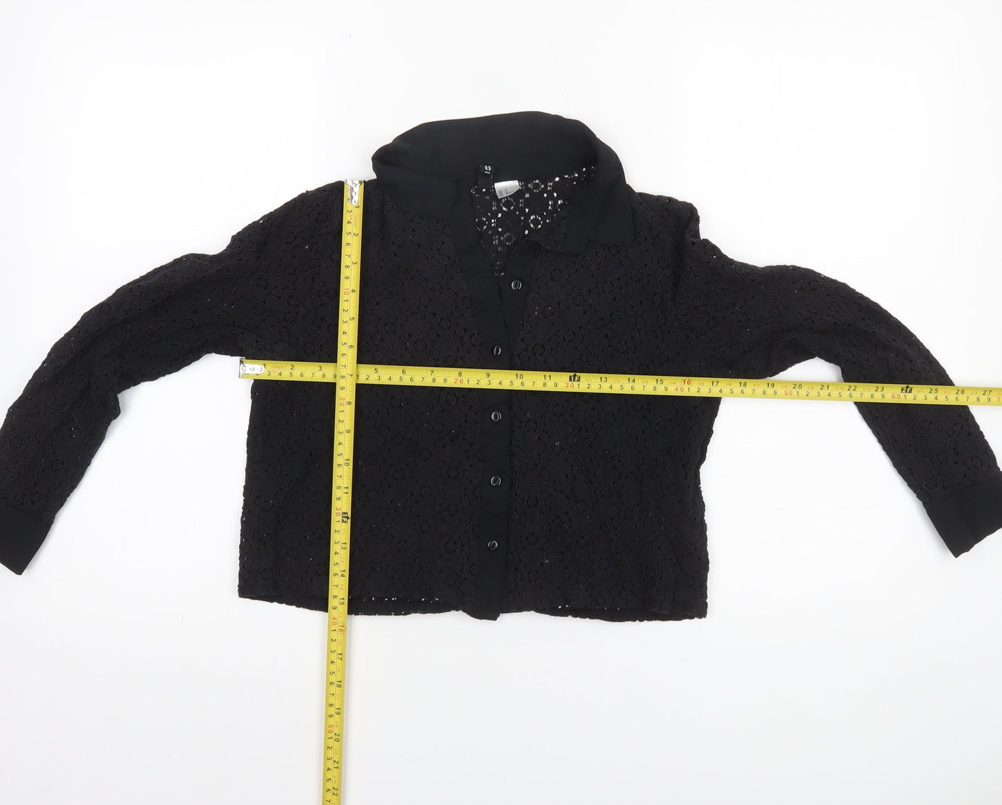 H&M Divided Black Lace Collared Blouse Women Size 12 Long Sleeve