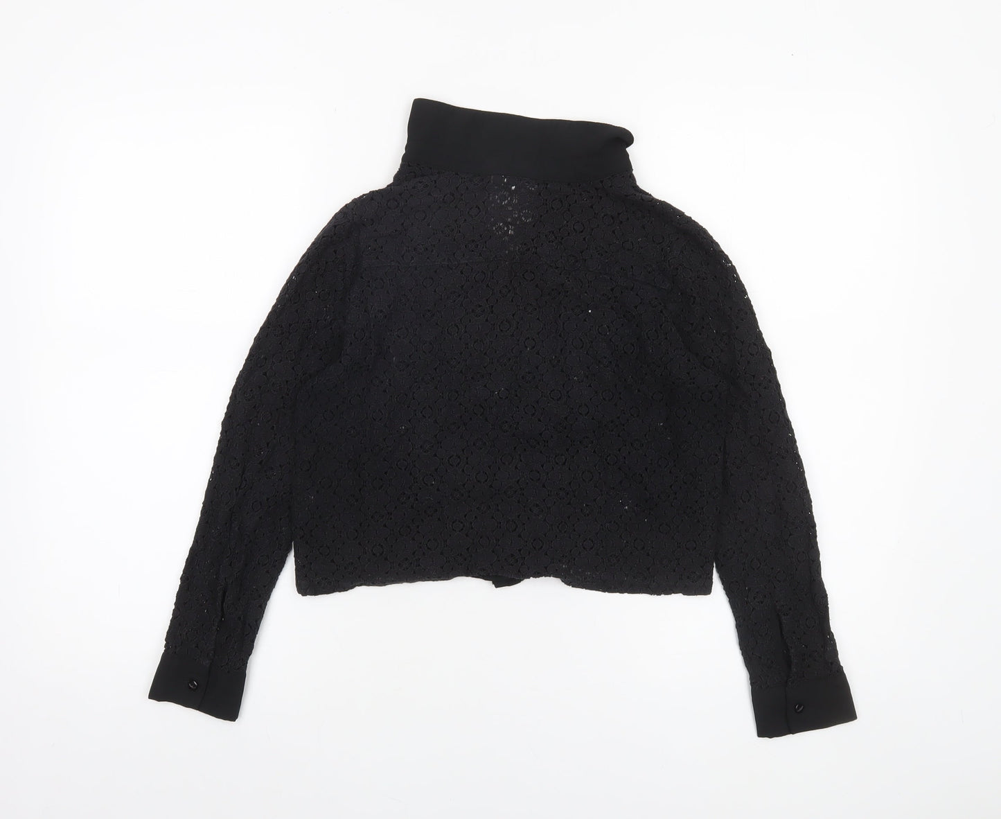 H&M Divided Black Lace Collared Blouse Women Size 12 Long Sleeve