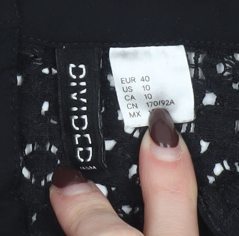 H&M Divided Black Lace Collared Blouse Women Size 12 Long Sleeve