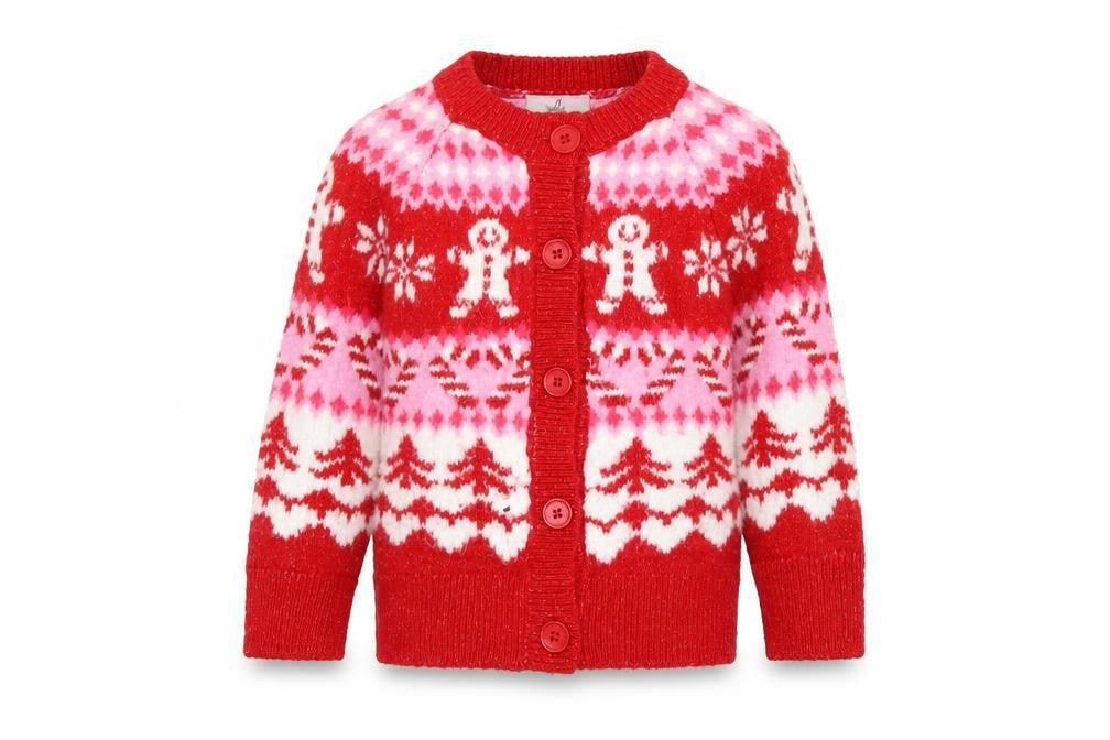 Nutmeg Girls Red Christmas Gingerbread Cardigan 1-1½ Years Acrylic Blend