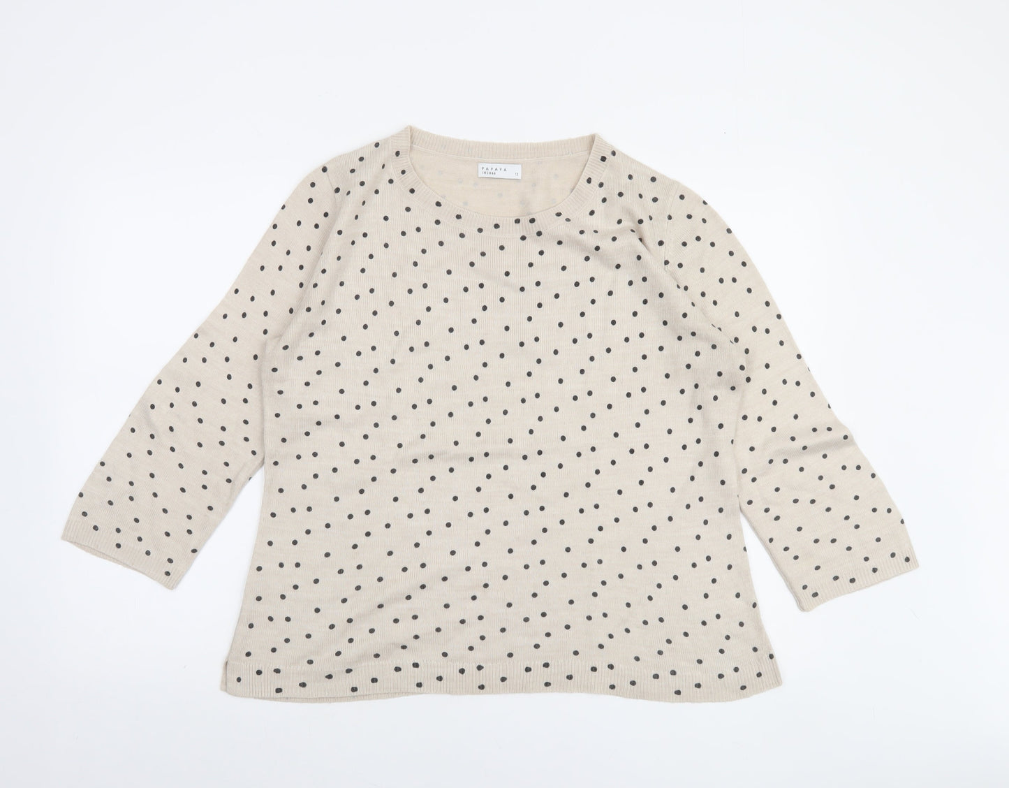 Papaya Women Beige Polka Dot Acrylic 3/4 Sleeve Jumper Size 12