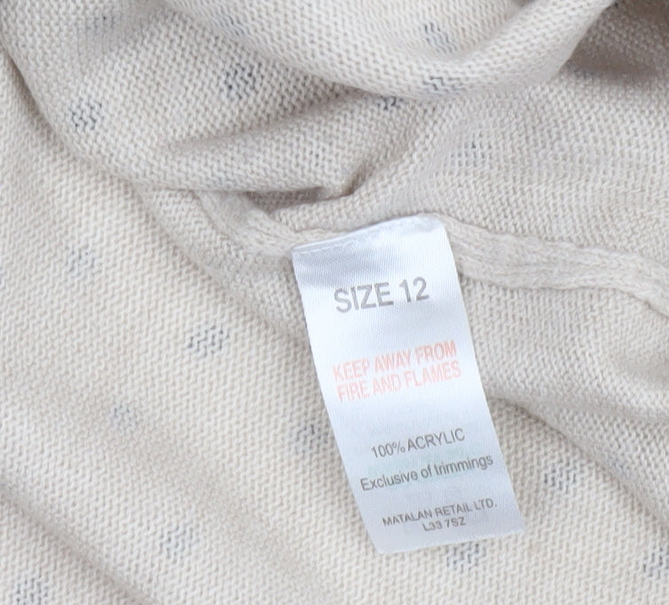 Papaya Women Beige Polka Dot Acrylic 3/4 Sleeve Jumper Size 12