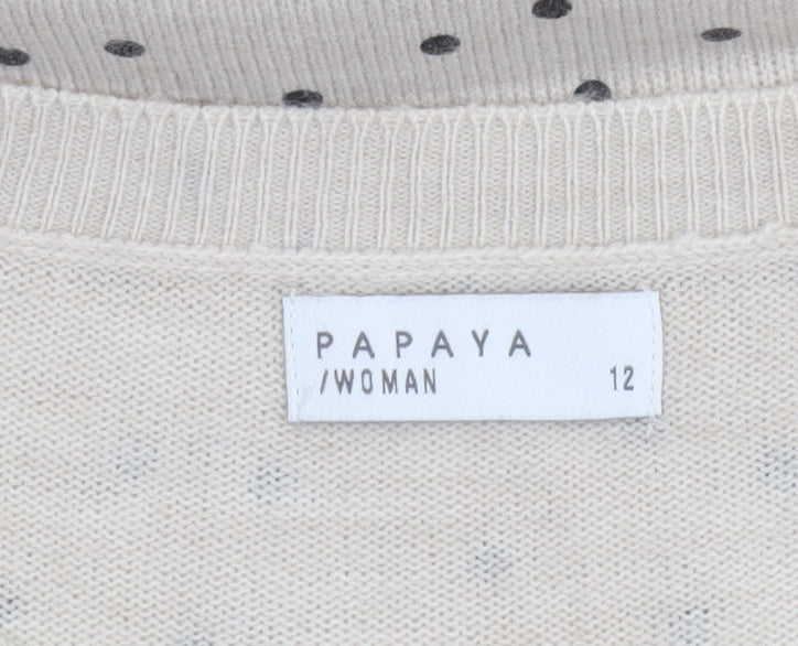 Papaya Women Beige Polka Dot Acrylic 3/4 Sleeve Jumper Size 12