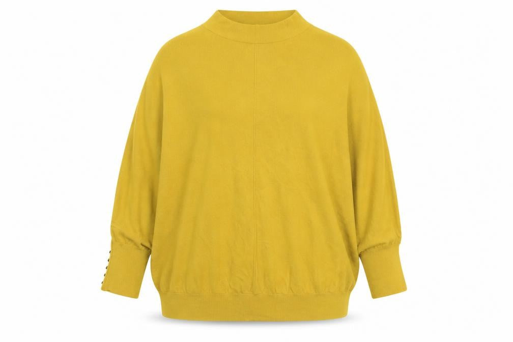 Front view of Gallery women’s yellow 2xl mock neck relaxed fit knit jumper