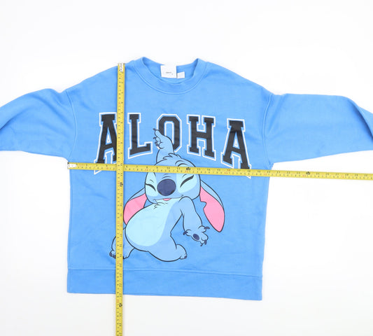 Disney Women Blue XS Pullover Sweatshirt Stitch Aloha Graphic