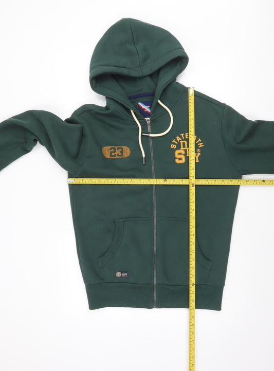 Superdry Men's Green Full Zip Hoodie Size S Fleece Logo Sportswear
