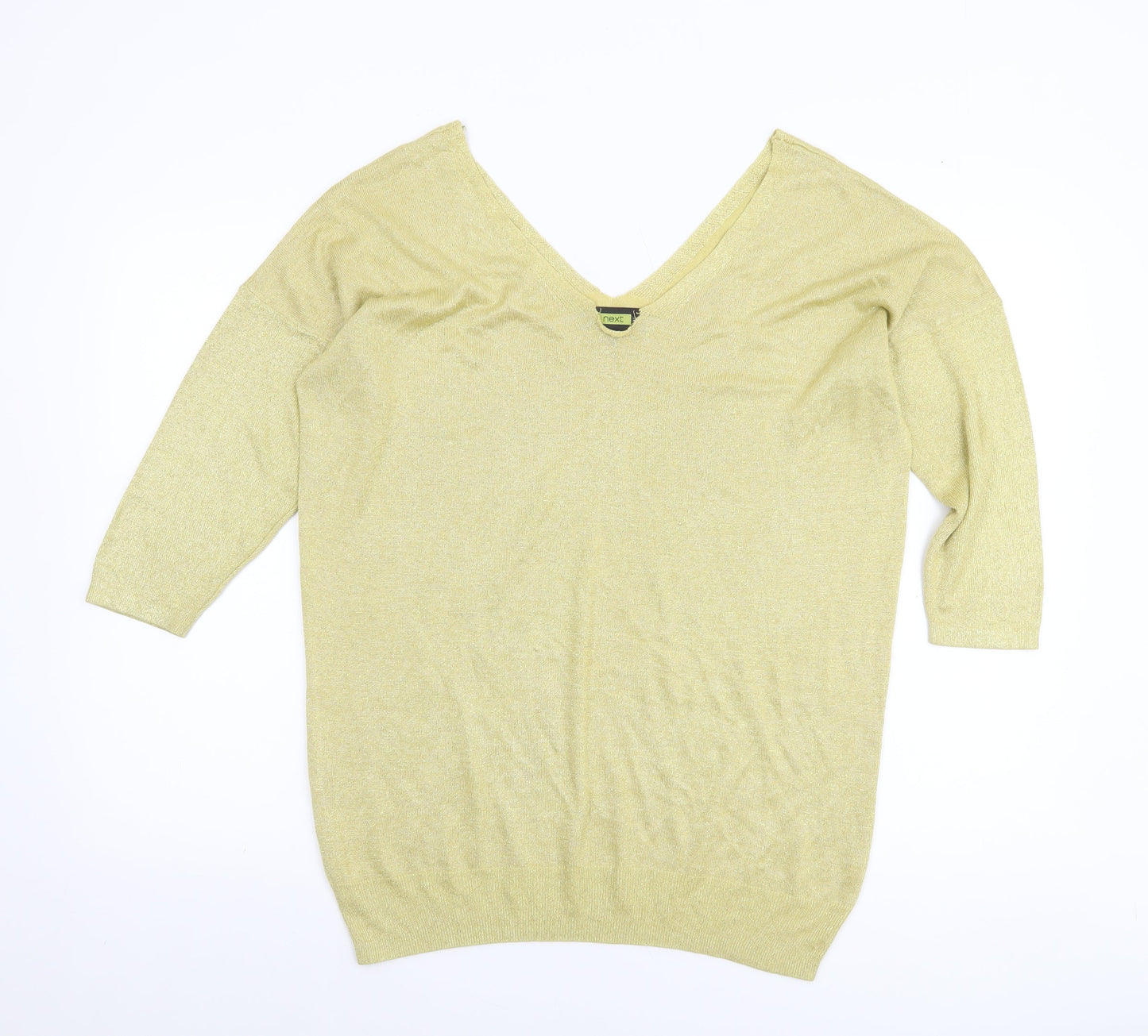 Next Women's Gold V-Neck 3/4 Sleeve Pullover Jumper Size 16