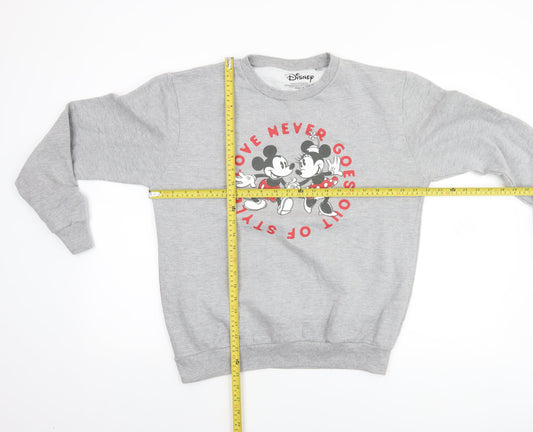 Disney Women Grey Mickey & Minnie Graphic Crew Neck Sweatshirt Size M