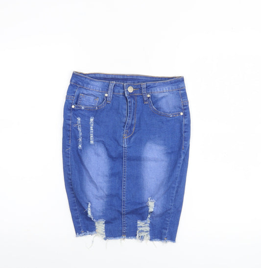 GIRL VIVI Women Blue Denim Knee Length Pencil Skirt Size 10
