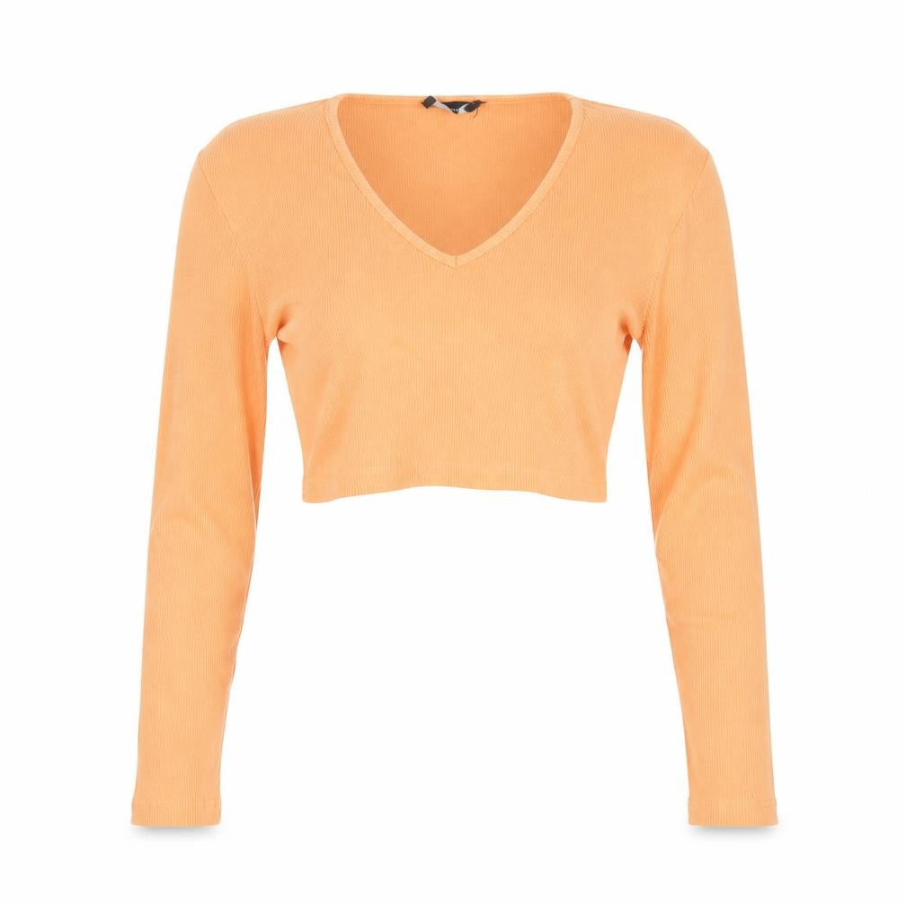 PrettyLittleThing Women Orange Cropped V-Neck Long Sleeve Top UK 10