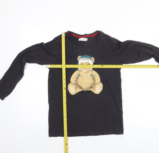Marks and Spencer Boys Black Long Sleeve Bear Graphic Cotton T-Shirt 11-12 Years