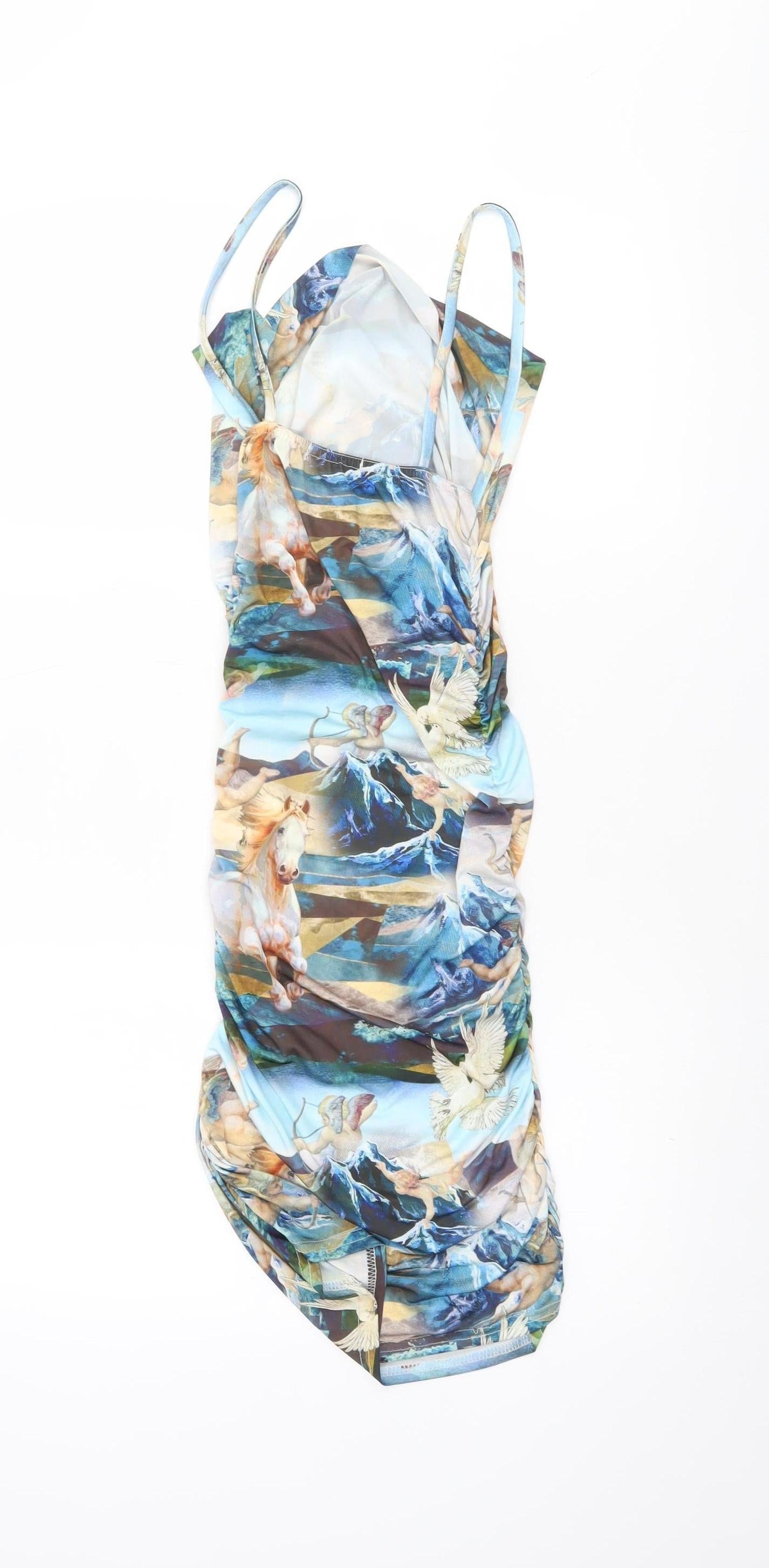PrettyLittleThing Womens Multicoloured Size 6 Ruched Bodycon Dress