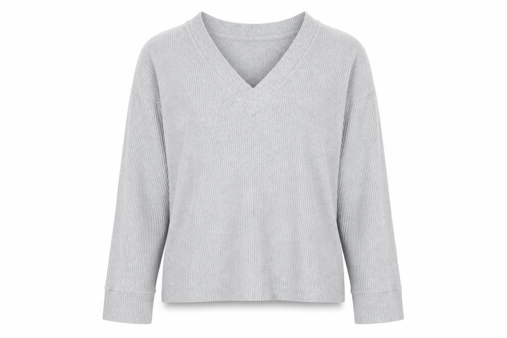 GapBody Women’s Grey V-Neck Rib Knit Pullover Jumper Size L