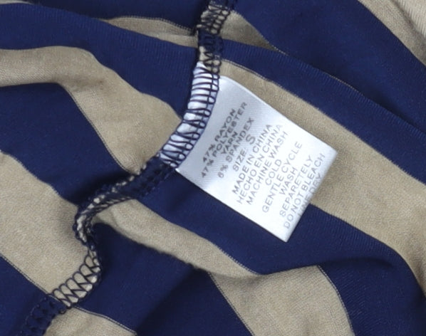 My Style Women's Beige Blue Striped Long Tank Dress Size S