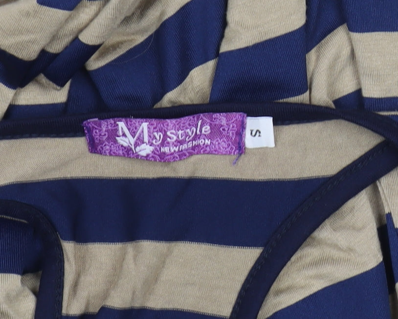 My Style Women's Beige Blue Striped Long Tank Dress Size S