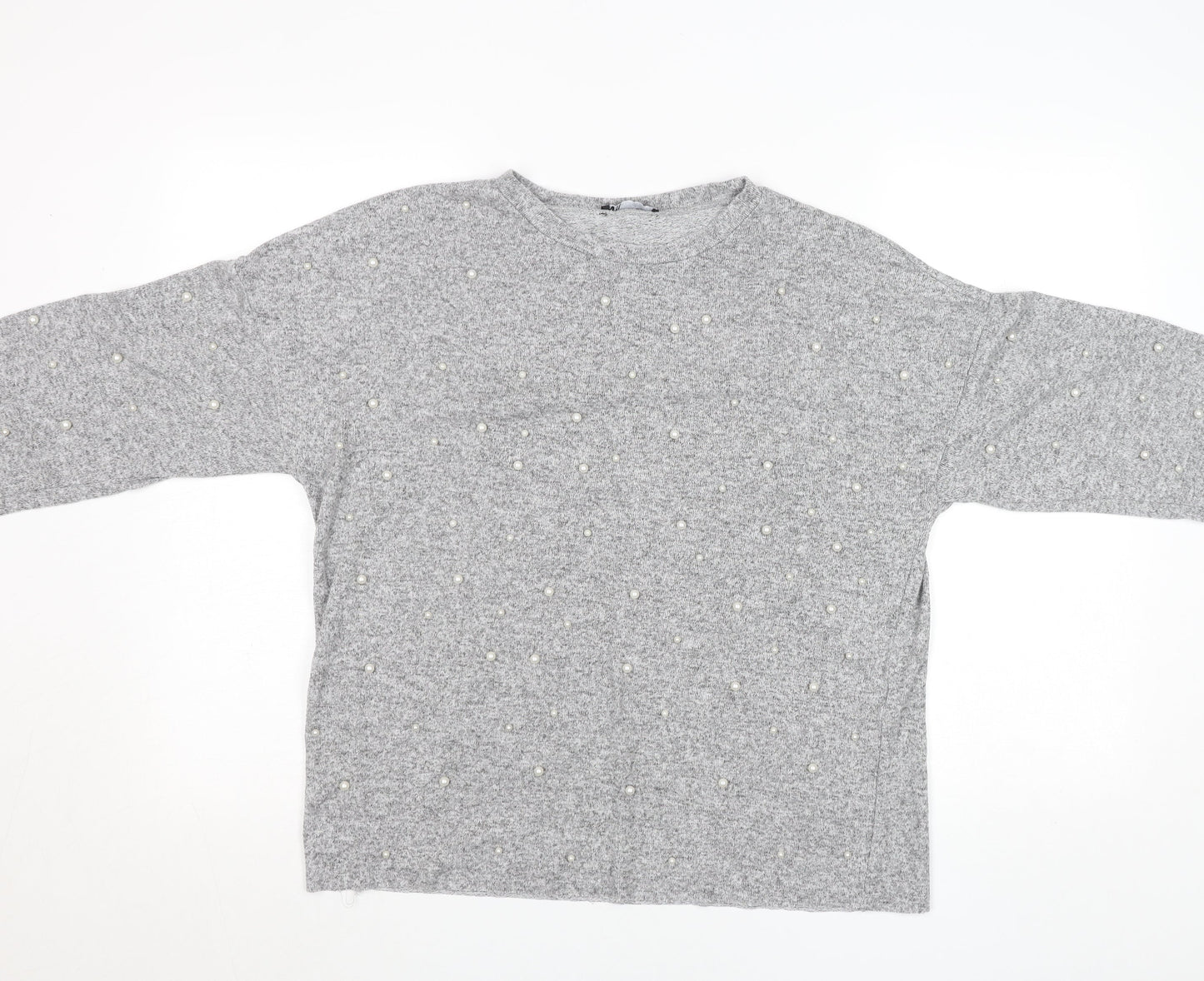 Zara Women Grey Beaded 3/4 Sleeve Knit Top Size M