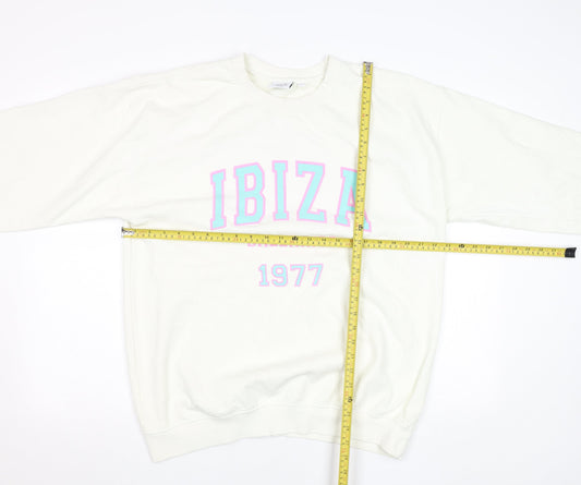 Rainbow Colours Women White Ibiza 1977 Crew Neck Pullover Sweatshirt L