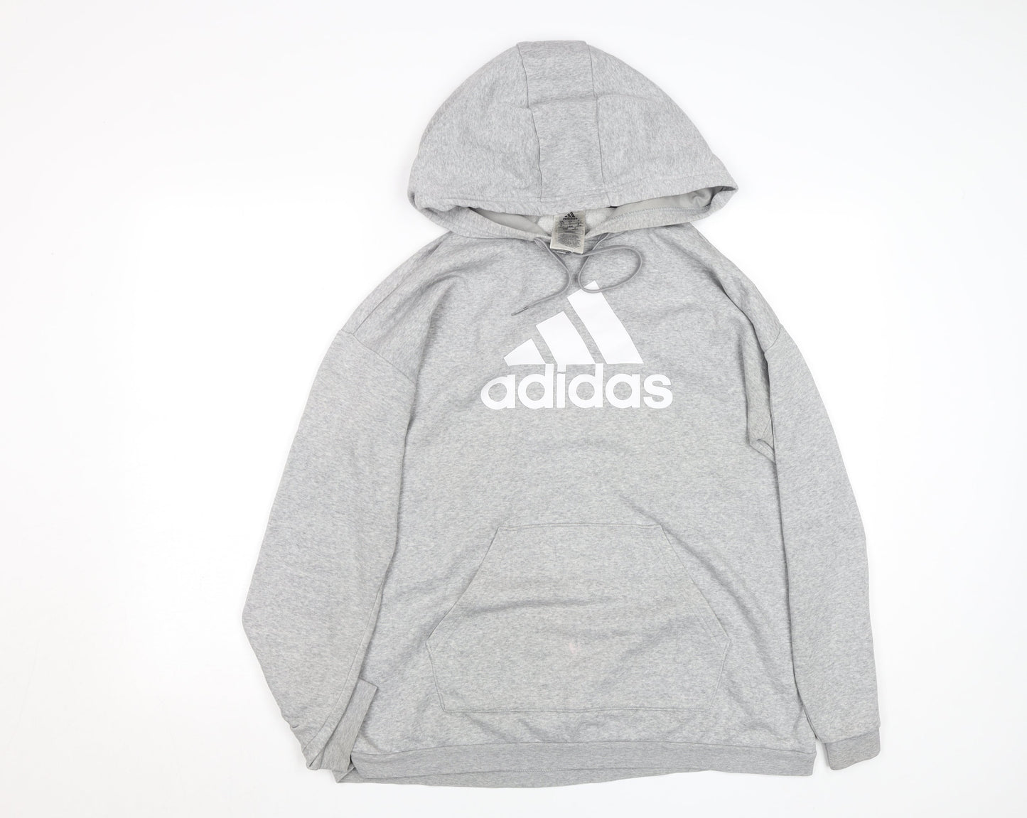 Adidas Women’s Grey Pullover Hoodie L Logo Print Cotton Blend