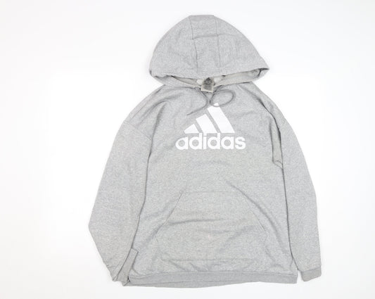 Adidas Women’s Grey Pullover Hoodie L Logo Print Cotton Blend