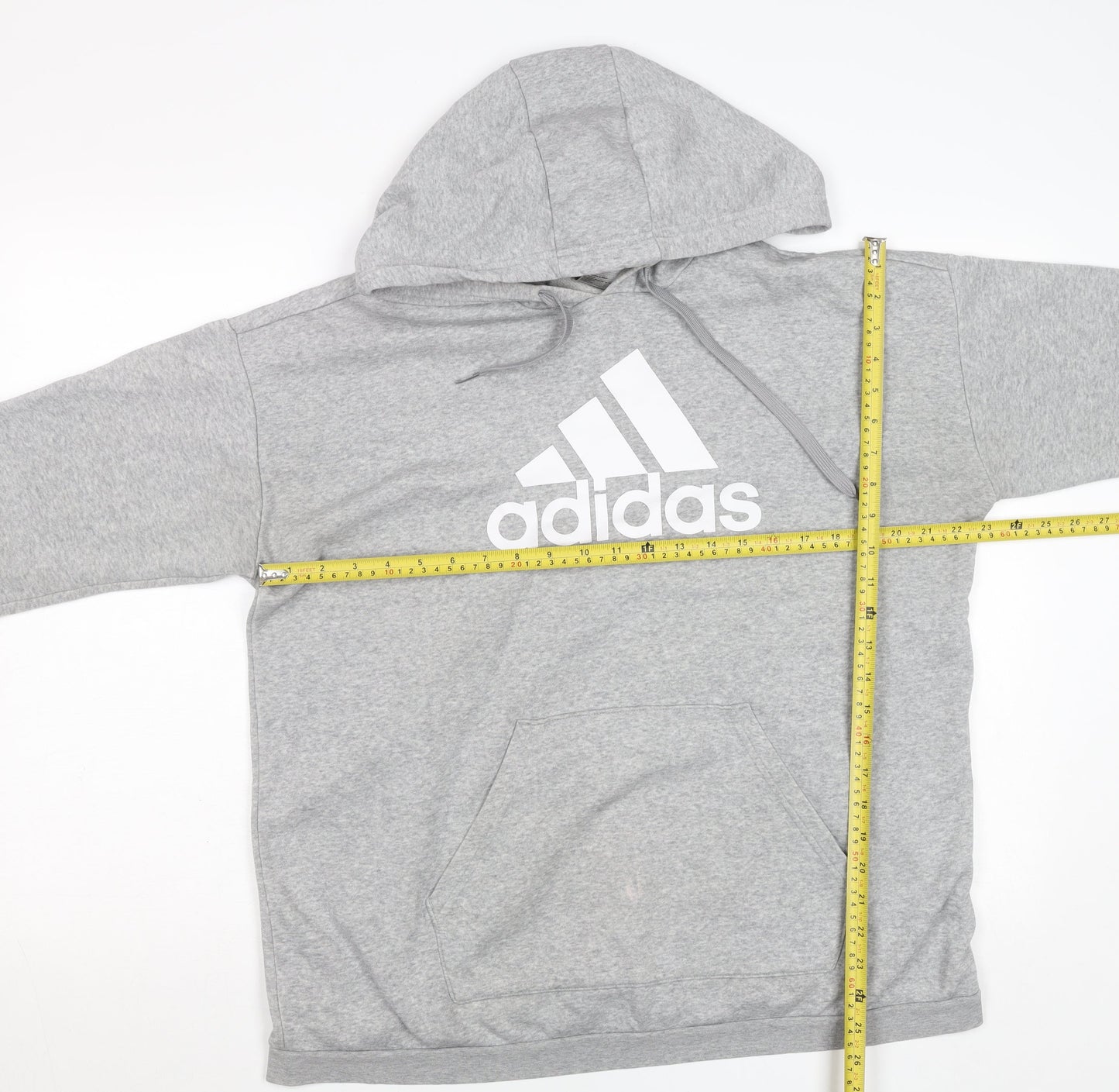 Adidas Women’s Grey Pullover Hoodie L Logo Print Cotton Blend