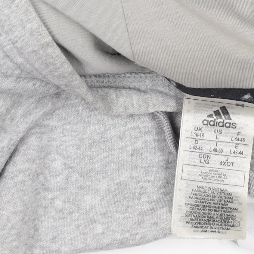 Adidas Women’s Grey Pullover Hoodie L Logo Print Cotton Blend