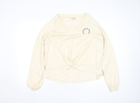 River Island Women’s Beige V-Neck Twist Front Sweatshirt Size M