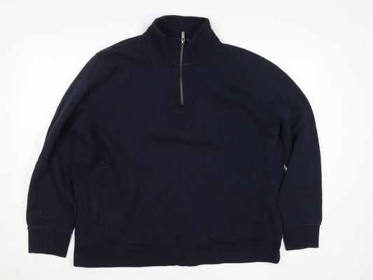 Marks and Spencer Women Navy Blue 1/2 Zip Sweatshirt XXL Cotton Blend
