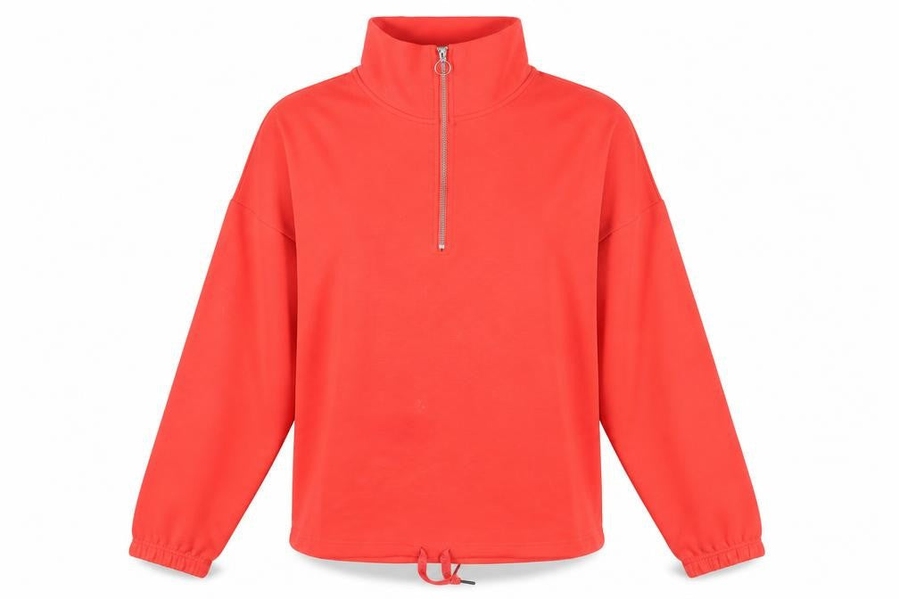 Next Women Red Jersey 1/4 Zip High Neck Pullover Top M