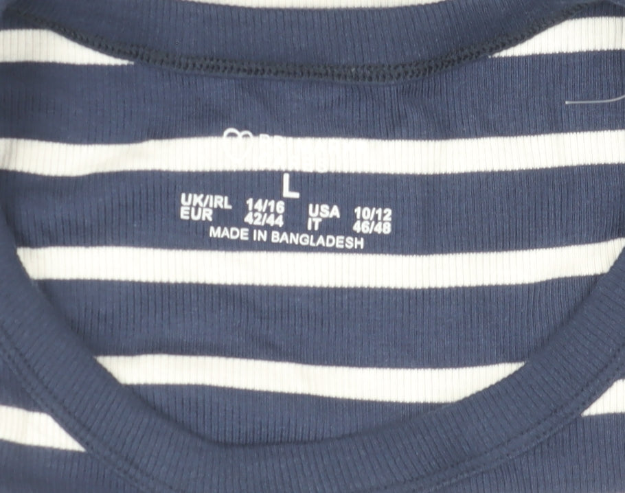 Marks and Spencer Women’s Blue Striped Cotton Tank Top L