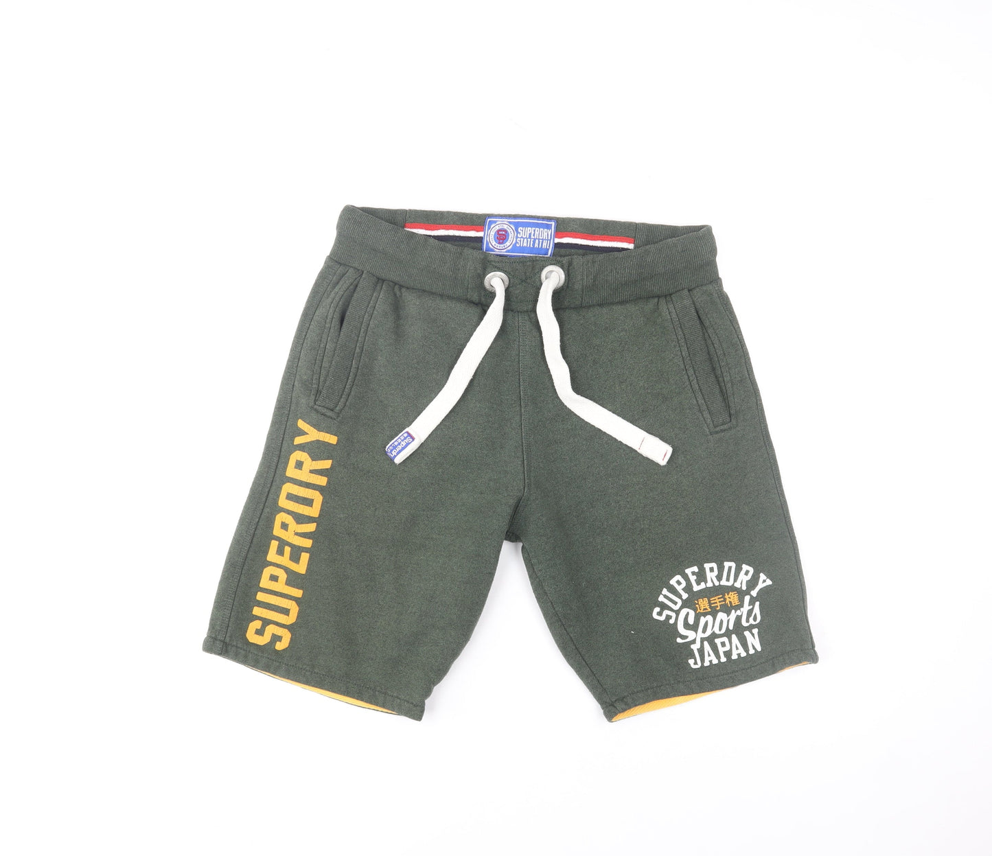 Superdry Mens Green Sweat Shorts M Drawstring Waist Sports Japan Logo