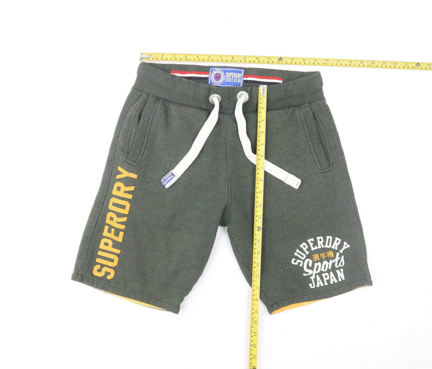 Superdry Mens Green Sweat Shorts M Drawstring Waist Sports Japan Logo
