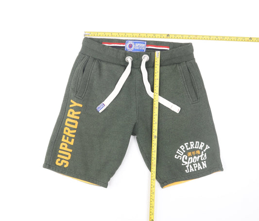 Superdry Mens Green Sweat Shorts M Drawstring Waist Sports Japan Logo