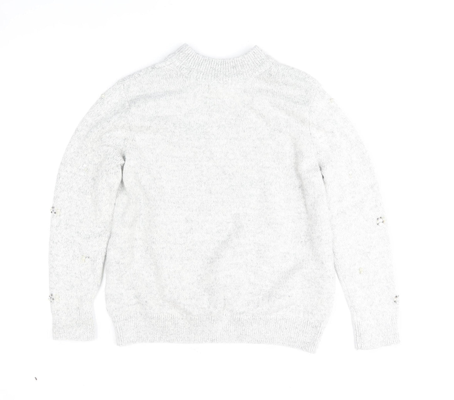 Marks and Spencer Women Grey Mock Neck Beaded Wool Blend Jumper Size 14