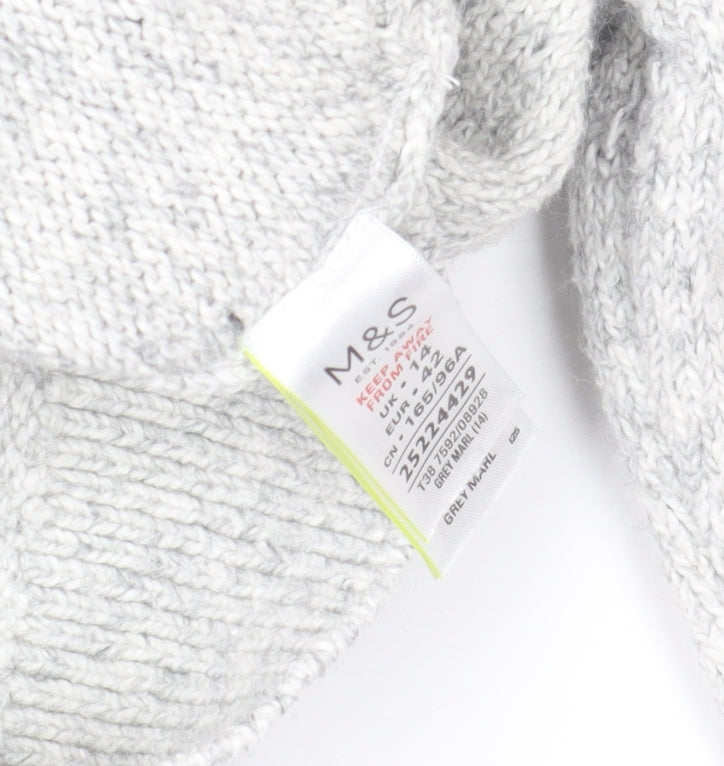 Marks and Spencer Women Grey Mock Neck Beaded Wool Blend Jumper Size 14